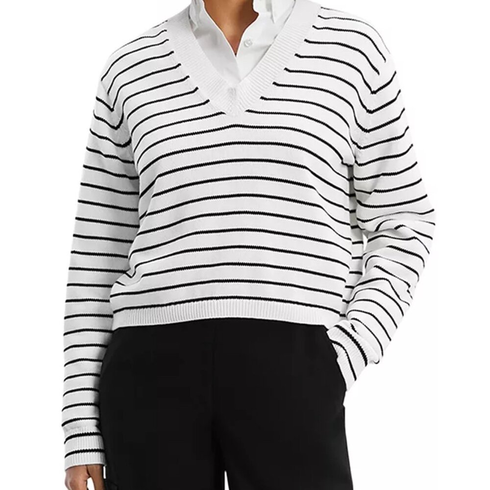 Waverly Stripe Cotton V-Neck Crop Sweater